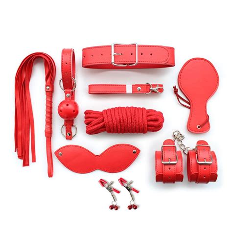 Bdsm Bondage Kit Hogtie Set Neck Collar Whip Mouth Gag Handcuffs Rope Blindfold Nipple Clamp