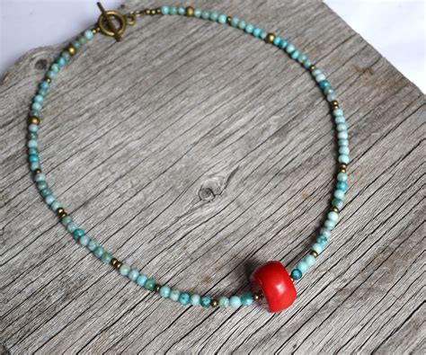 Coral Necklace Coral And Blue Agate Summer Necklace Beach Jewelry On