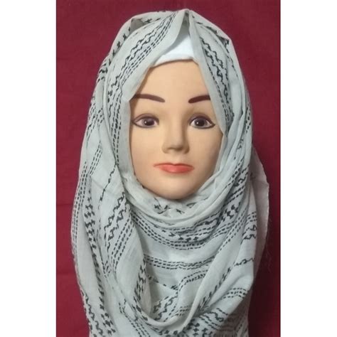 Hijab Online White Striped Printed Cotton Hijab At