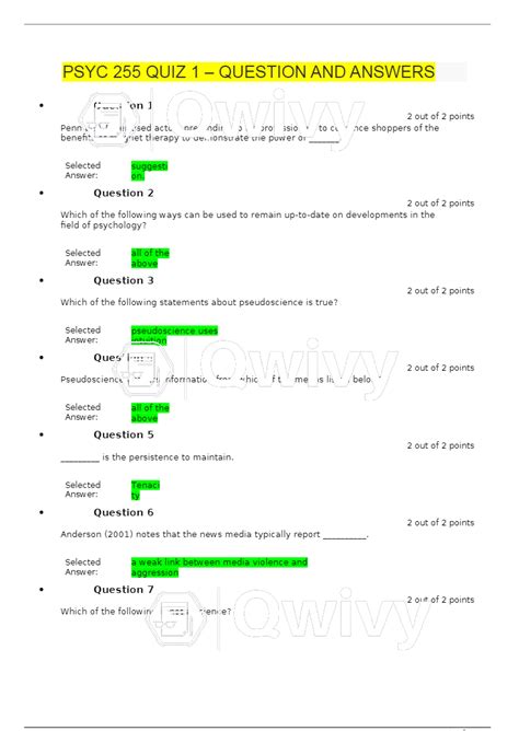 Psyc Quiz Question And Answers Latest Complete Solution