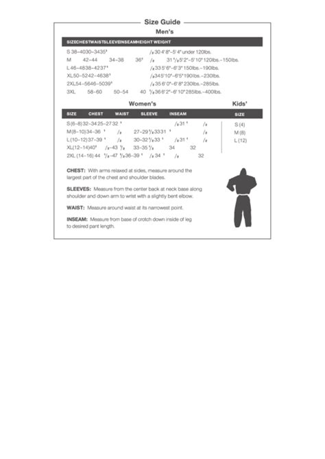 Clothing Size Chart Printable Pdf Download