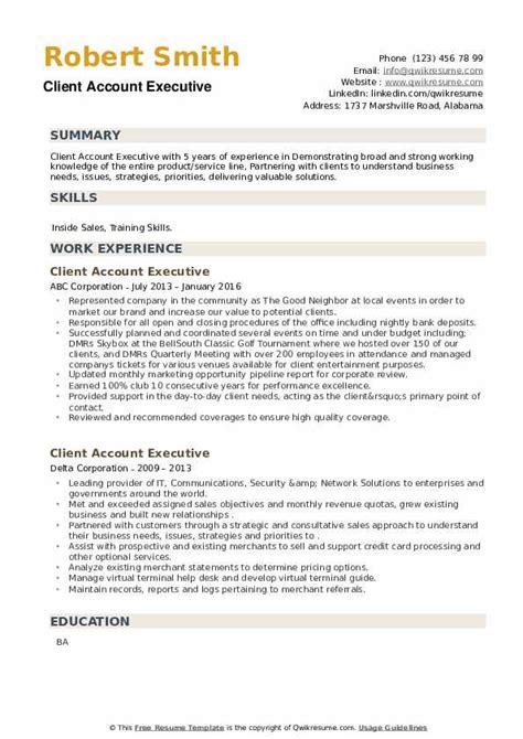 Client Account Executive Resume Samples Qwikresume