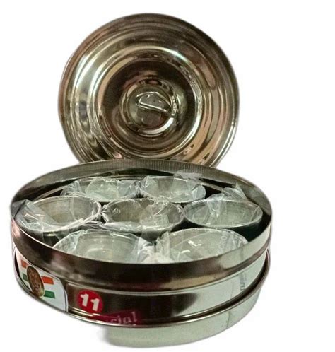 Round Silver Stainless Steel Spice Box For Home Thickness 3 Mm At Rs