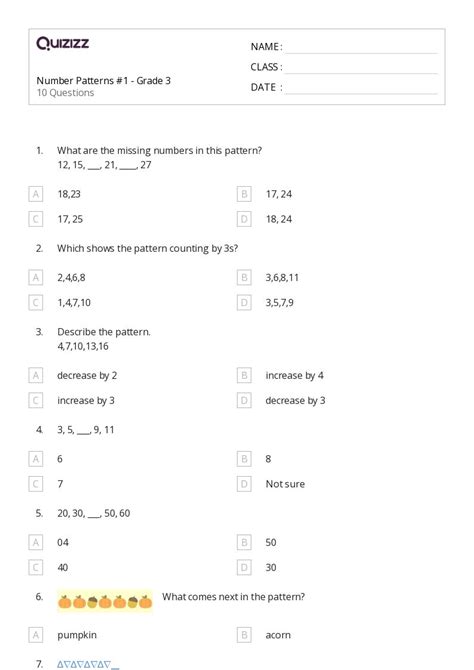 Number Patterns Worksheets On Quizizz Free Printable