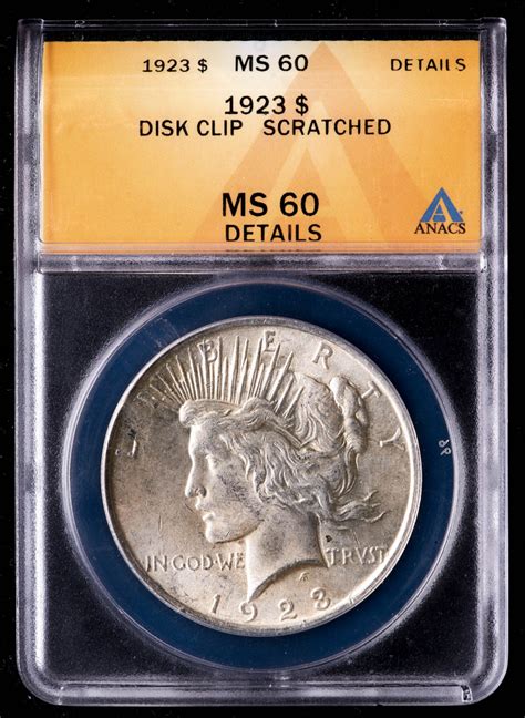 Mint Error 1923 Peace Silver Dollar Planchet Error Disk Clip Anacs