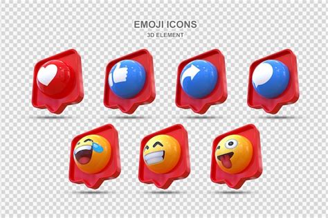 Coleção de reações em mídia social 3D de reações de emoji PSD Premium