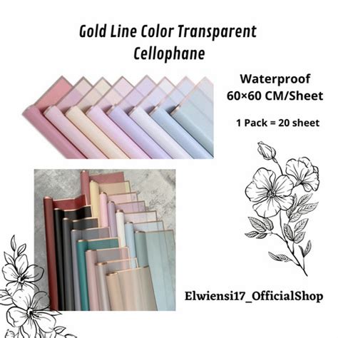 Jual Kertas Buket Bunga Wrapping Buket Gold Line Transparent Cellophane