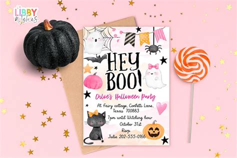 Editable Halloween Birthday Invitation Pink Halloween Party Etsy