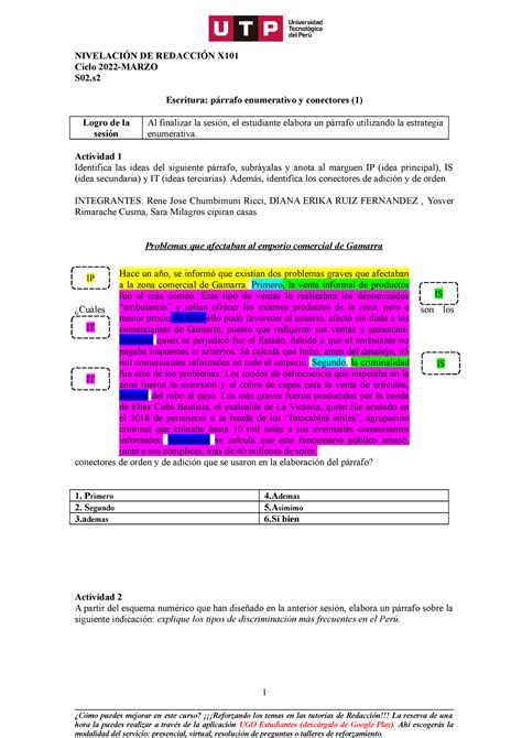 S02 s2 Párrafo enumerativo material de actividades NIVELACIÓN DE