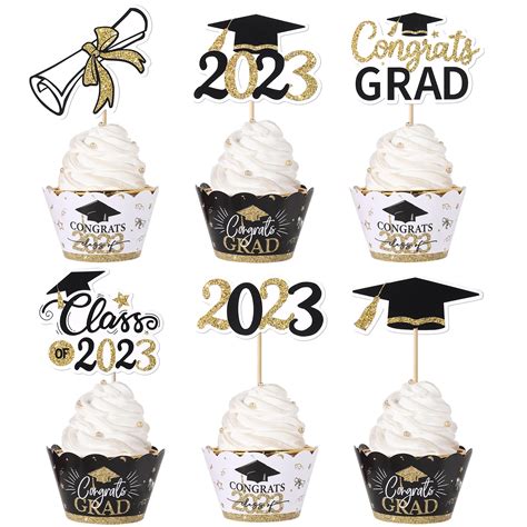 Buy Rsstarxi 48 Pack 2023 Graduation Cupcake Toppers Wrappers Congrats