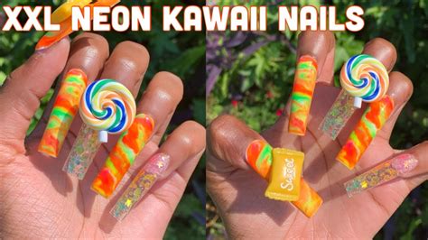 Neon Kawaii Nails Encapsulated Après Method Xxl Tapered Square 3d