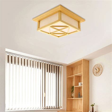 Plafonnier Japonais En Bois Massif PVC LED Moderne Pour Salon Salle D