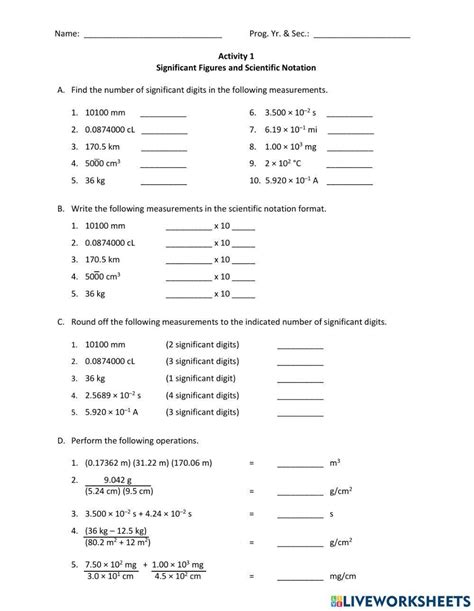 Significant Figure And Scientific Notation Worksheet With Answers