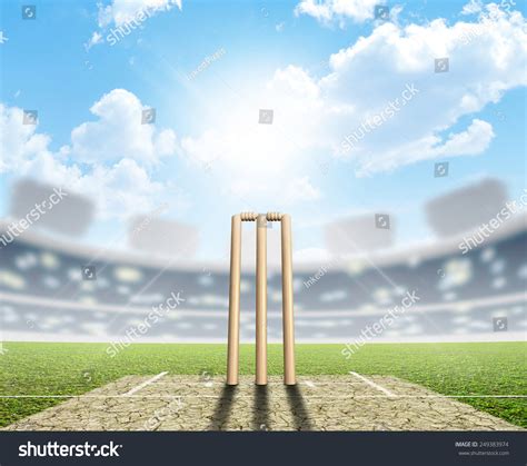 Cricket Stadium Cricket Pitch Set Wickets Stock Illustration 249383974