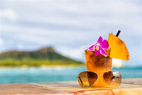 Hawaii Jphawaii Mai Tai Cocktail Drink On Waikiki Beach Bar With Flower