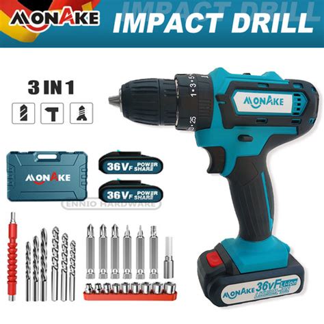 Jual MONAKE Baterai Mesin Bor Listrik Cordless Tanpa Kabel Impact Drill