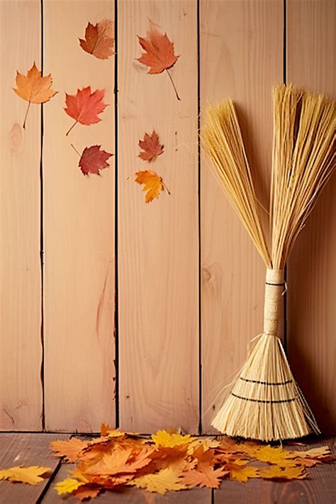 Leaves And Brush On Wooden Broom Background Wallpaper Image For Free