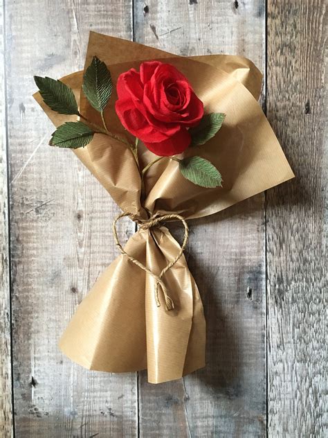 Wrapped Single Stem Paper Flower Rose Etsy Uk Flower T Ideas