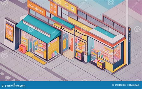 Isometric View Of A Store And Salesroom In An Urban Environment In An