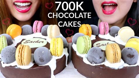 Asmr Chocolate Cake Rainbow Macarons Ice Cream Bon Bons 초콜릿 케이크 리얼