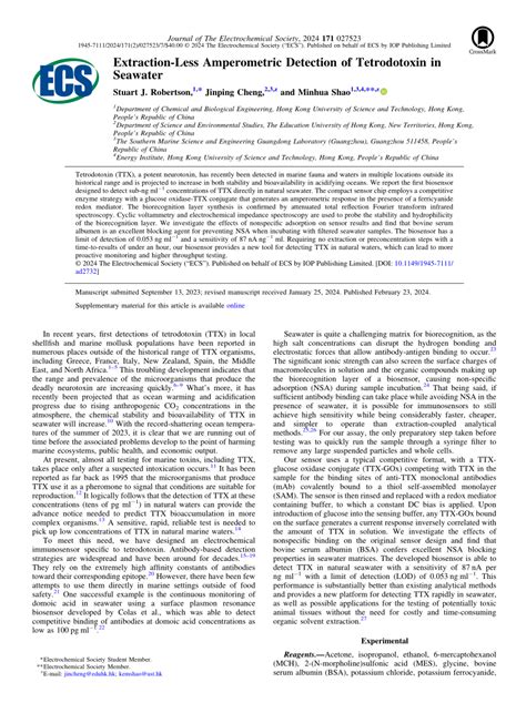 Extraction Less Amperometric Detection Of Tetrodotoxin In Seawater