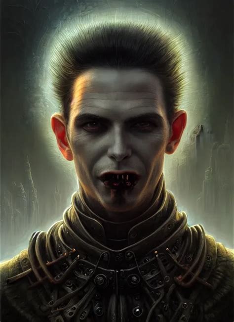 Closeup Portrait Shot Of A Male Vampire In A Scenic Stable Diffusion