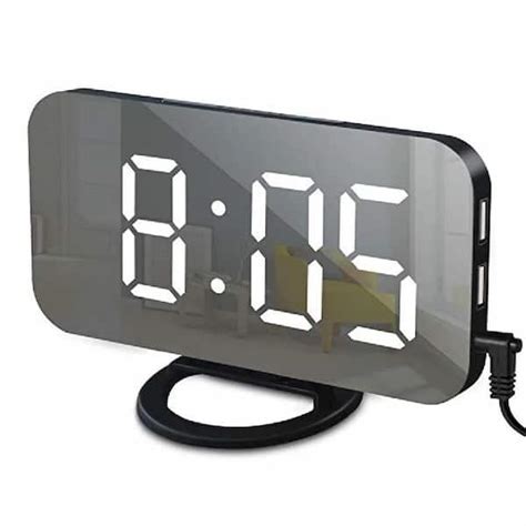 Afoxsos Black White Digital Led Alarm Clock Mirror 2 Usb Charger Ports