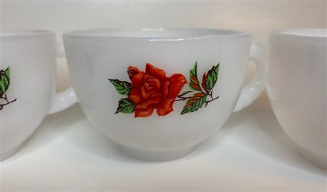 Federal Glass Company Rosecrest Tea Cups Red Rose Vintage Milk