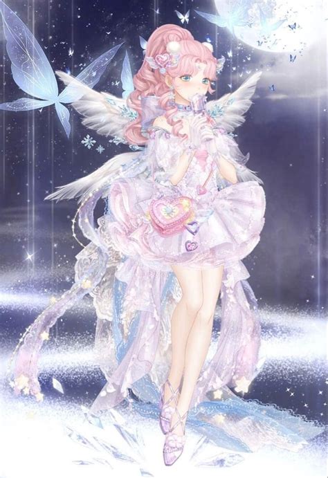 A Fairy With Pink Hair And Wings Is Standing In The Snow