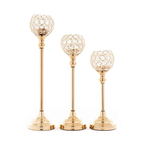 Crystal Ball Candle Holder Stand 3pcset Gold Jacks Dollar