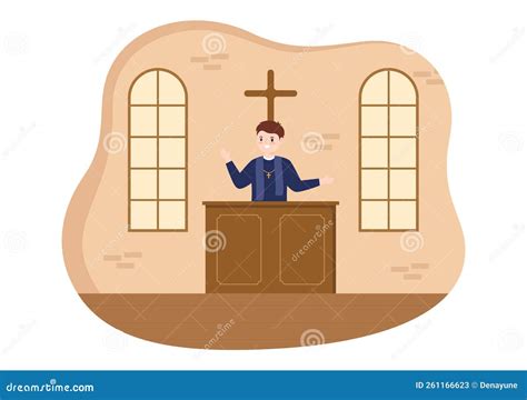 Pastor Giving A Sermon Of God In Cassock At A Catholic Church From