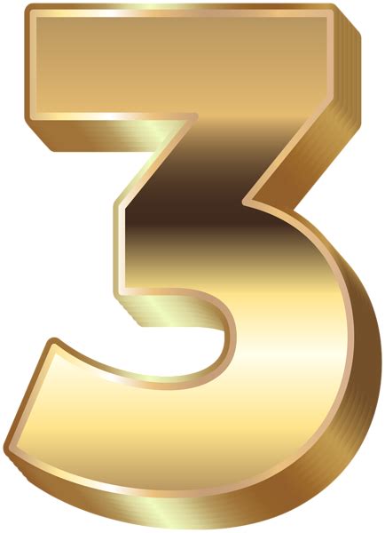 3d Gold Number Three Png Clip Art