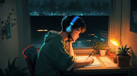 Premium Ai Image Lofi Boy Relaxing Study Session With Chill Vibes