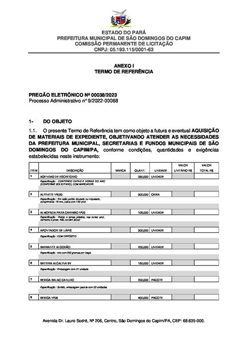 Anexo I E Ii Termo De Refer Ncia Prefeitura Municipal De S O