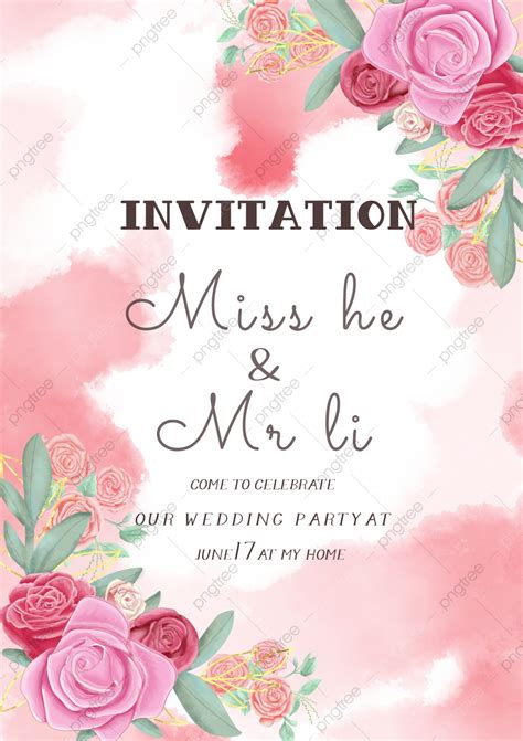 Watercolor Rose Wedding Floral Wedding Invitation Template Download On