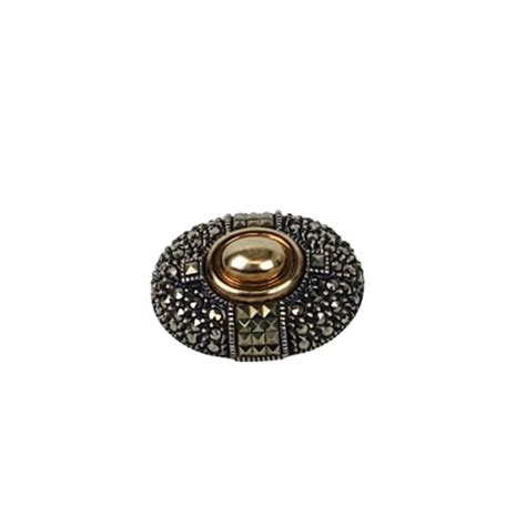 Judith Jack Sterling Silver K Gold Marcasite Brooch