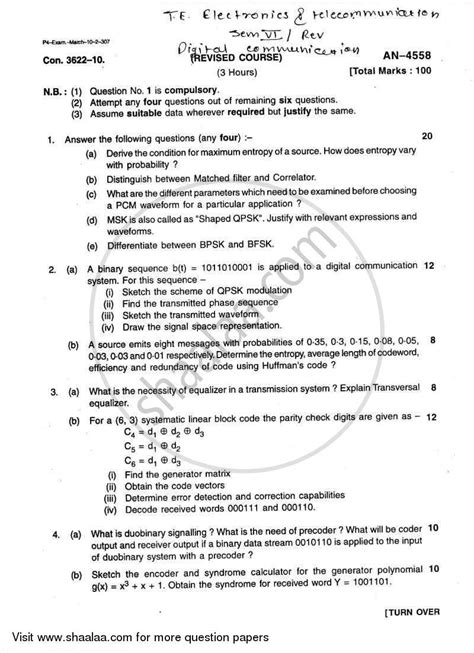 Digital Communication 2009 2010 Be Electronics And Telecommunication Engineering Semester 6 Te