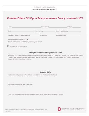 Fillable Online Oaa Osu Counter Offer Off Cycle Salary Increase Salary