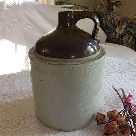 Antique Brown Jug With Handle Brown And Tan Whiskey Pottery Etsy