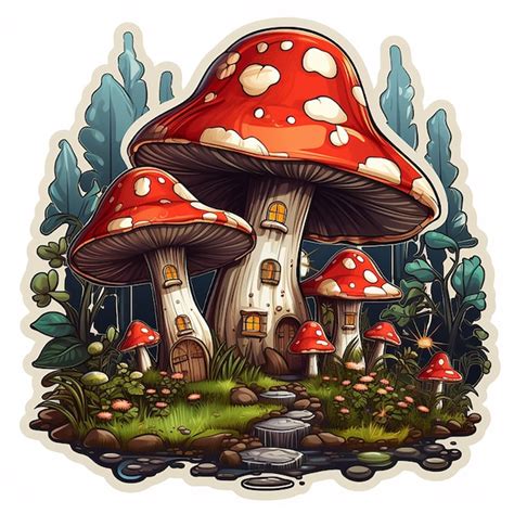 Premium Photo Watercolor Whimsical Mushroom House