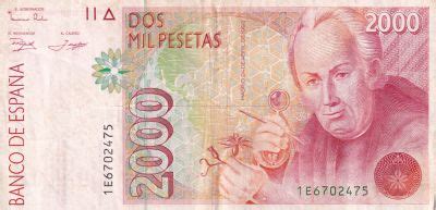 Billet Espagne 2000 Pesetas José Celestino Mutis 1992 1996