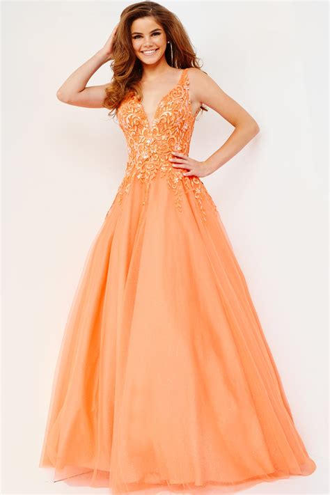 Jvn22831 Orange Embellished A Line Prom Ballgown Jvn