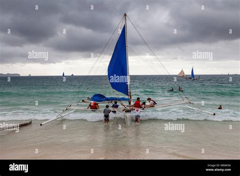 Traditional Paraw Sailing Boats White Beach Boracay The Philippines