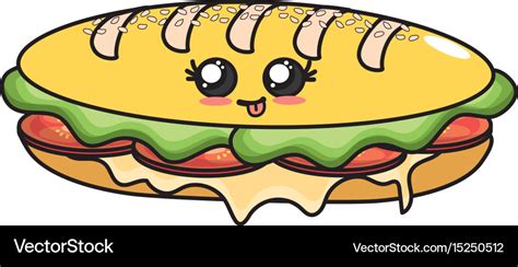 Cute Kawaii Sandwich Smile And Happy Royalty Free Vector