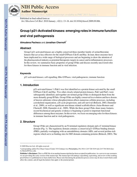 Pdf Group I P21 Activated Kinases Emerging Roles In Immune Function