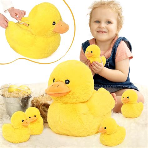 MorisMos 40cm Peluche Canard Jaune et Bébé Kawaii Canard en Peluche