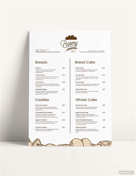 Bread Bakery Menu Template Illustrator Word Apple Pages Psd Publisher