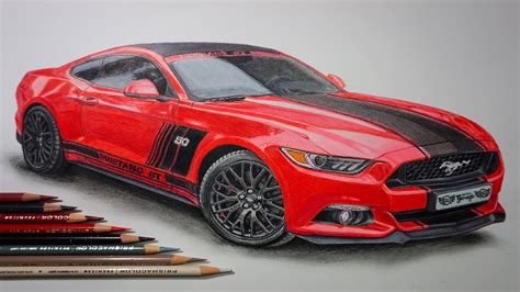 Drawing A Car(Ford Mustang GT) Using Colored Pencils - YouTube