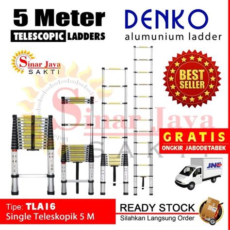 Jual Tangga Lipat Teleskopik 5 Meter Denko TLA16 Alumunium Telescopic 5