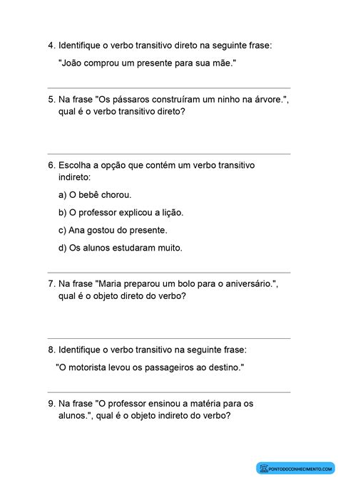 Exercícios Com Verbo Transitivo Ponto Do Conhecimento